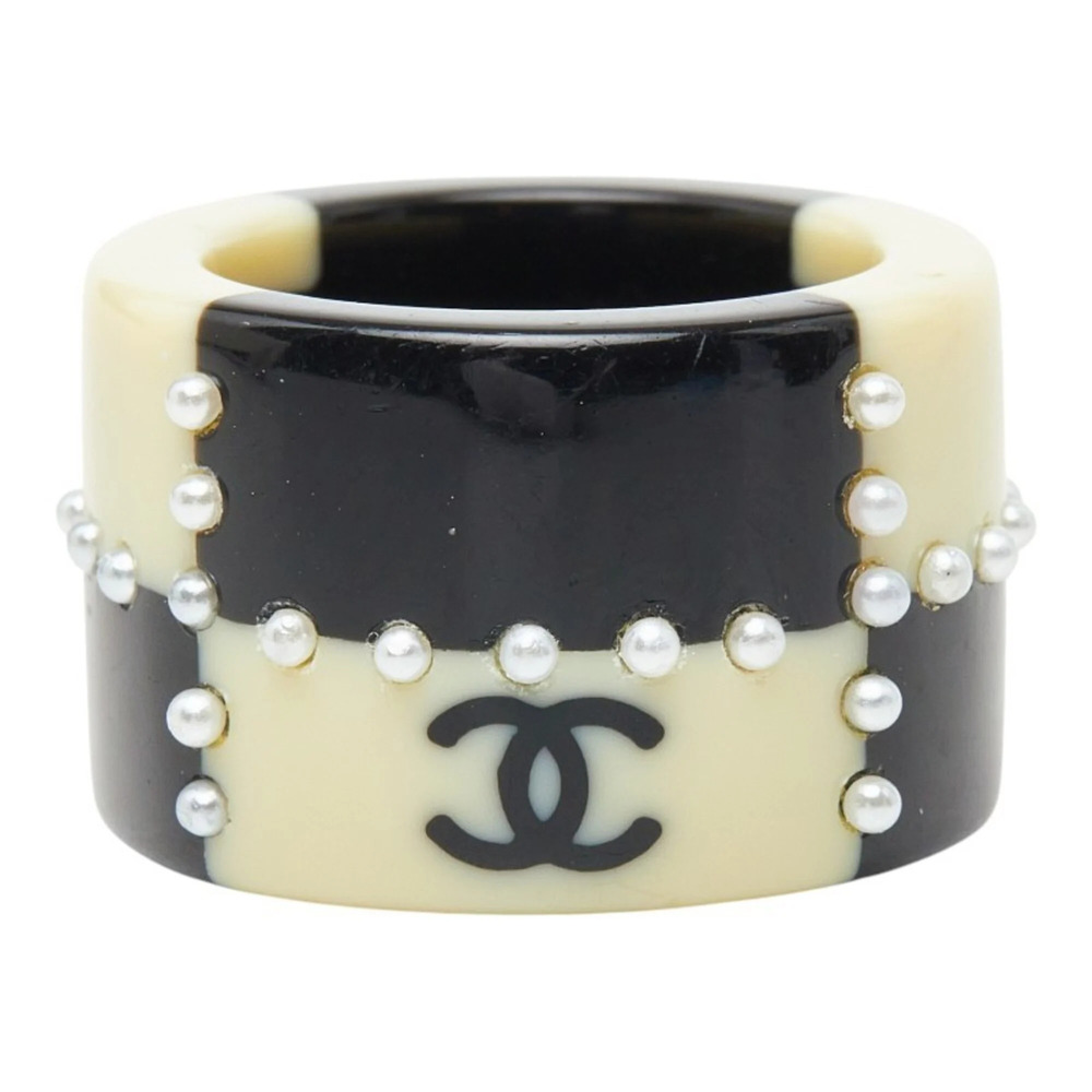 CHANEL Black Pearl Logo Ring
